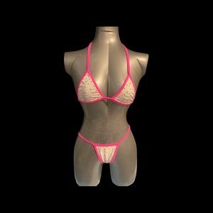 2 piece sexy white & hot pink thong style bikini